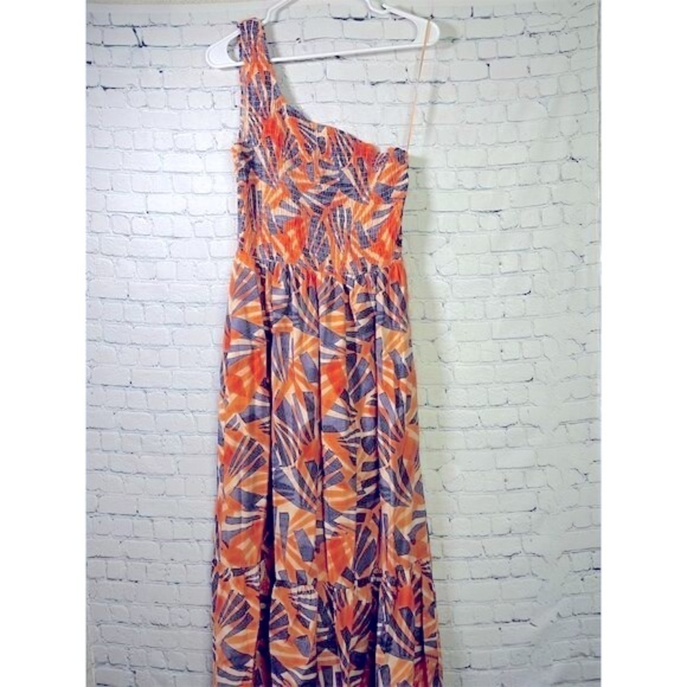 Nine West Women's One-Shoulder Maxi Dress M Tropical Blue/Orange 🌴